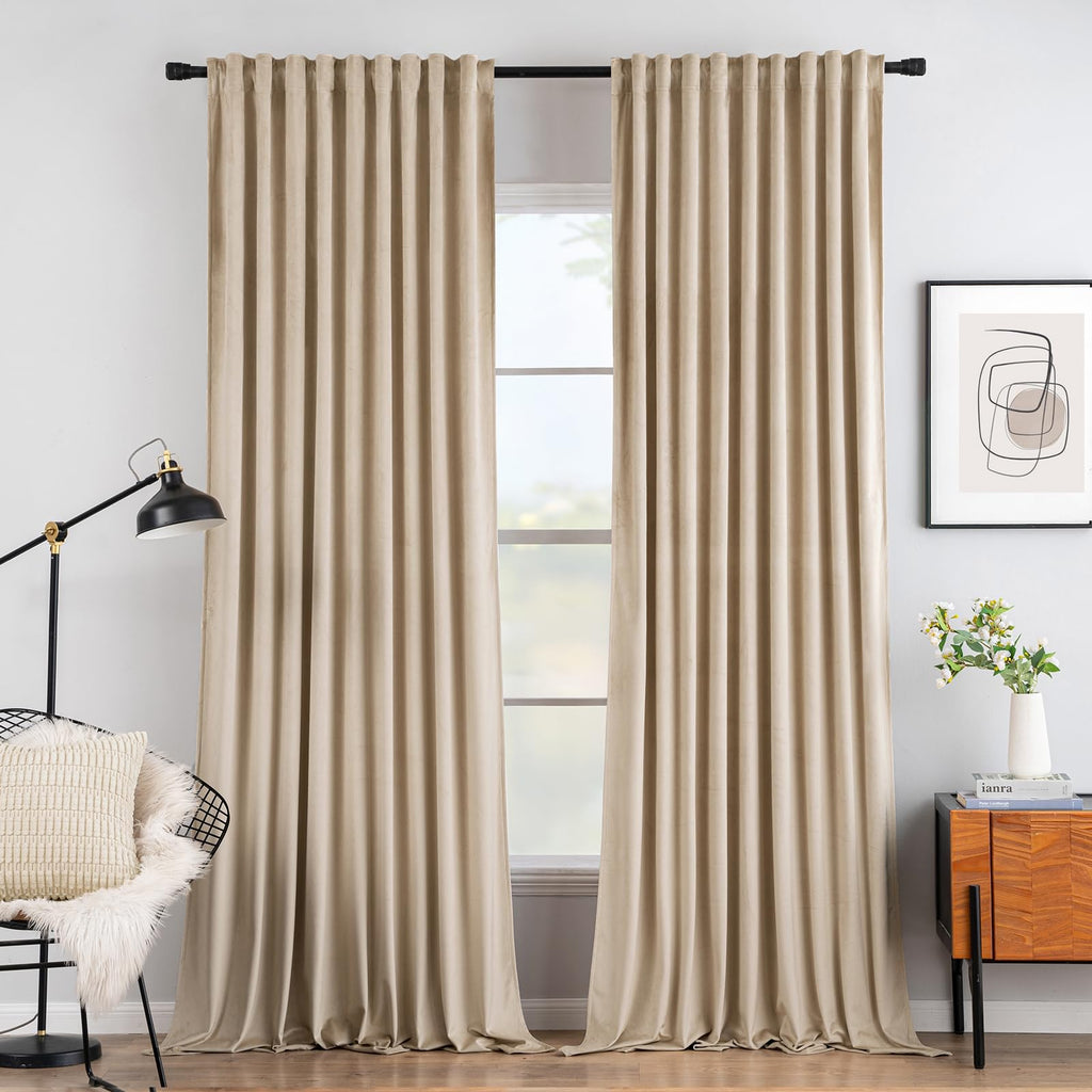 Miulee Velvet Curtains 96 Inches - Pinch Pleated Luxury Room Darkening Curtains For Bedroom Living Room Thermal Insulated Super