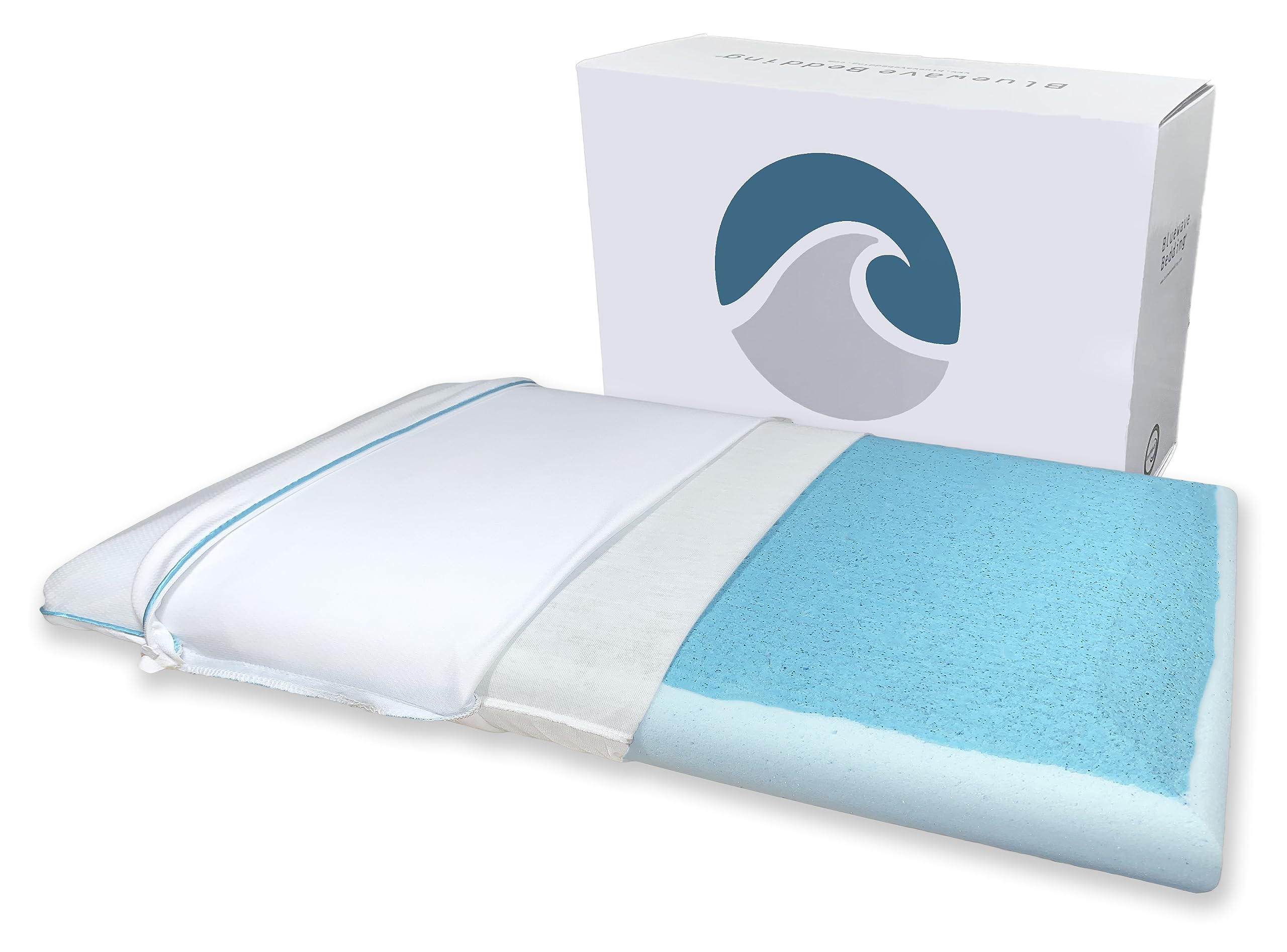 Bluewave Bedding Hyper Slim Max Cool Carbonblue Gel Memory Foam Pillow For Stomach And Back Sleepers - Thin, Flat Design With Ad