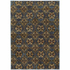 HomeRoots 510030 10 x 13 ft. Blue & Gold Oriental Power Loom Stain Resistant Rectangle Area Rug