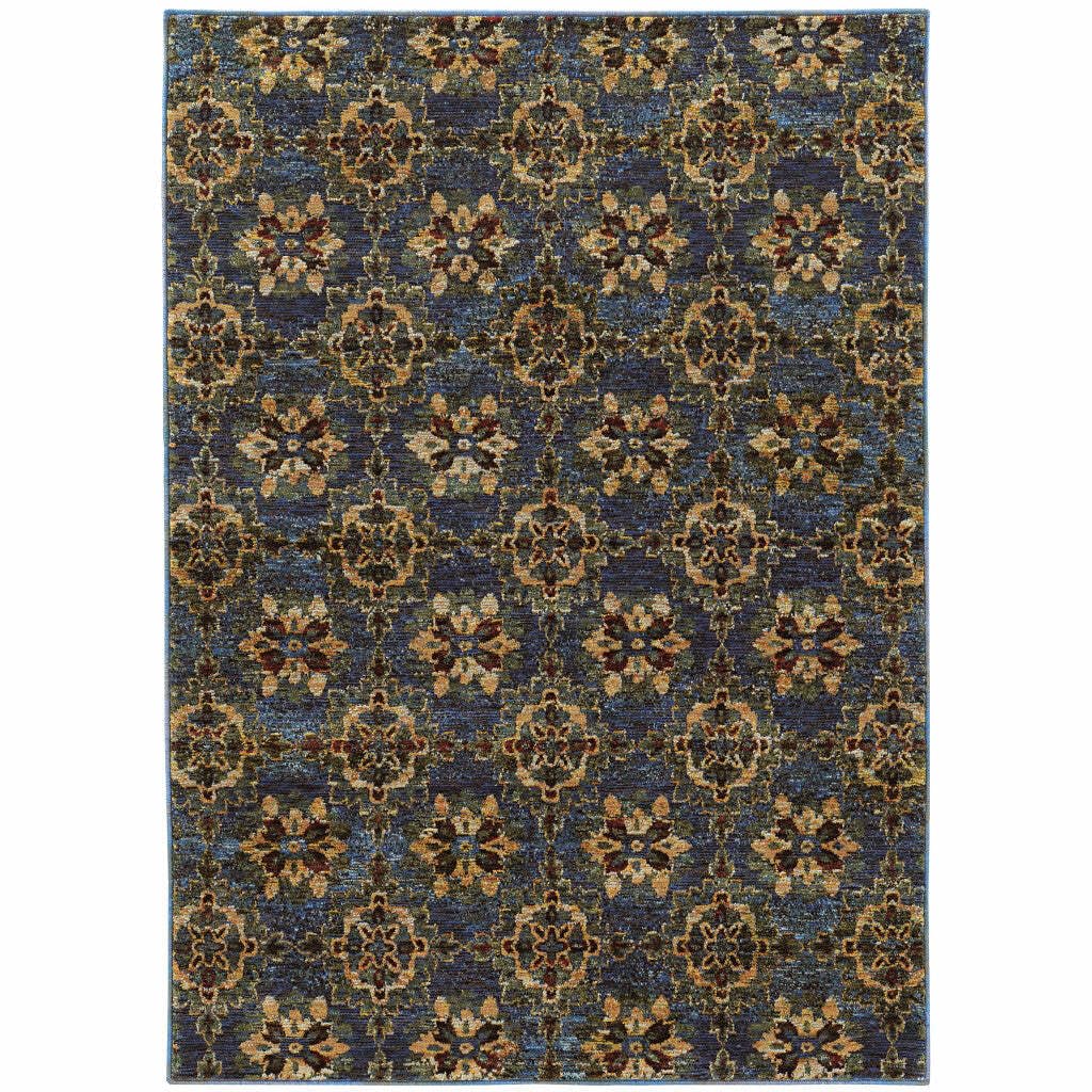 HomeRoots 510030 10 x 13 ft. Blue & Gold Oriental Power Loom Stain Resistant Rectangle Area Rug