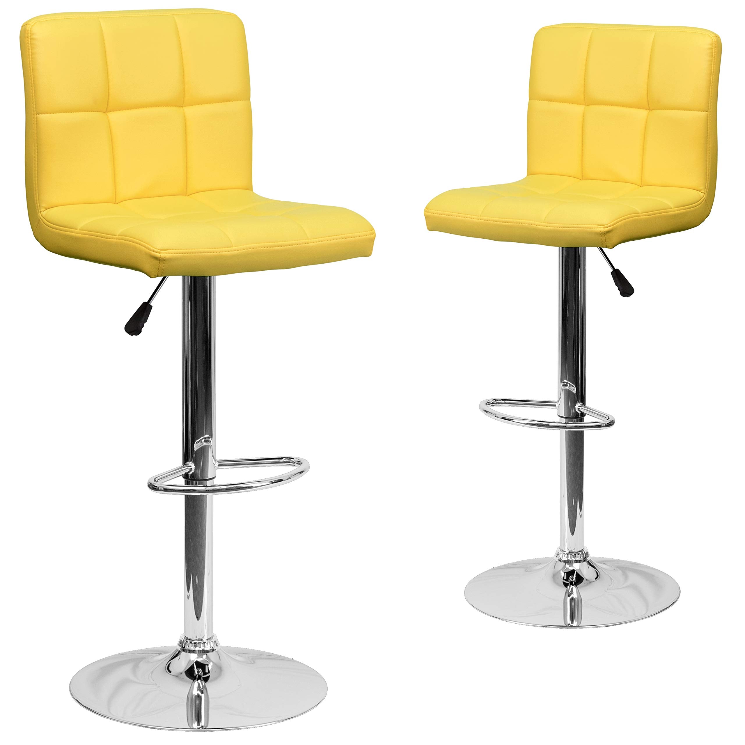 2 Pk. Yellow Quilted Vinyl Adjustable Height Barstool with Chrome Base