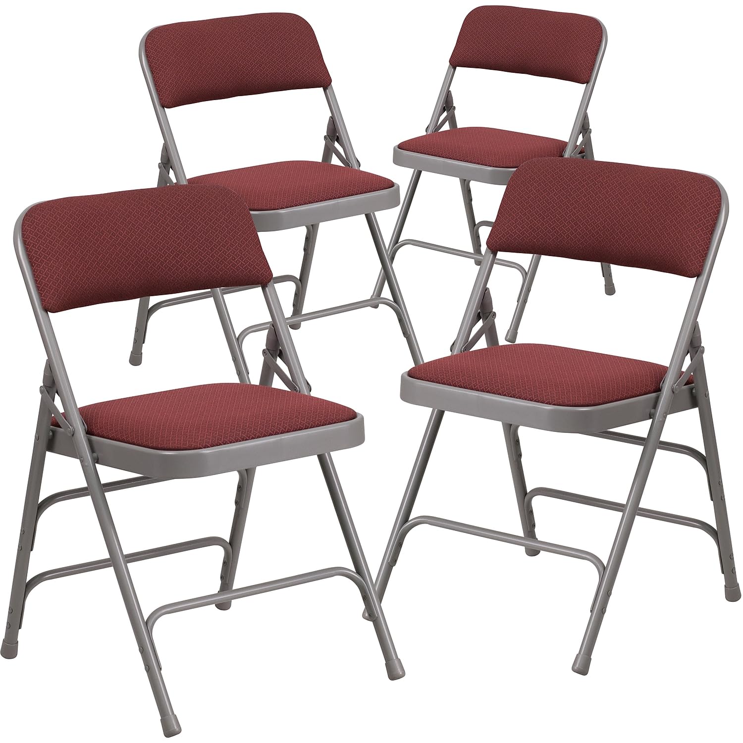 4 Pk. Burgundy Patterned Fabric Upholstered Metal Folding Chair