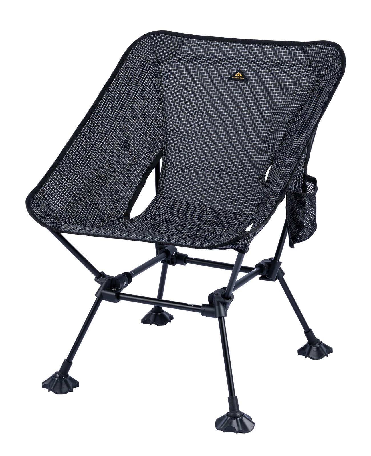 iClimb Ultralight Compact Camping Folding Beach Chair with Anti-Sinking Large Feet and Back Support Webbing (Black Grid- Square 