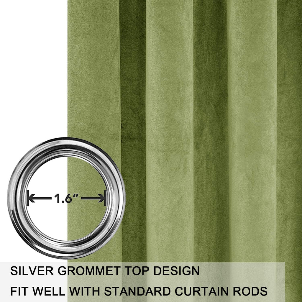 Smiletime Green 90In Long Velvet Curtains With Grommet, Thermal Insulated Super Soft Privacy Noise Reducing Light Blocking Velve
