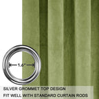 Smiletime Green 90In Long Velvet Curtains With Grommet, Thermal Insulated Super Soft Privacy Noise Reducing Light Blocking Velve