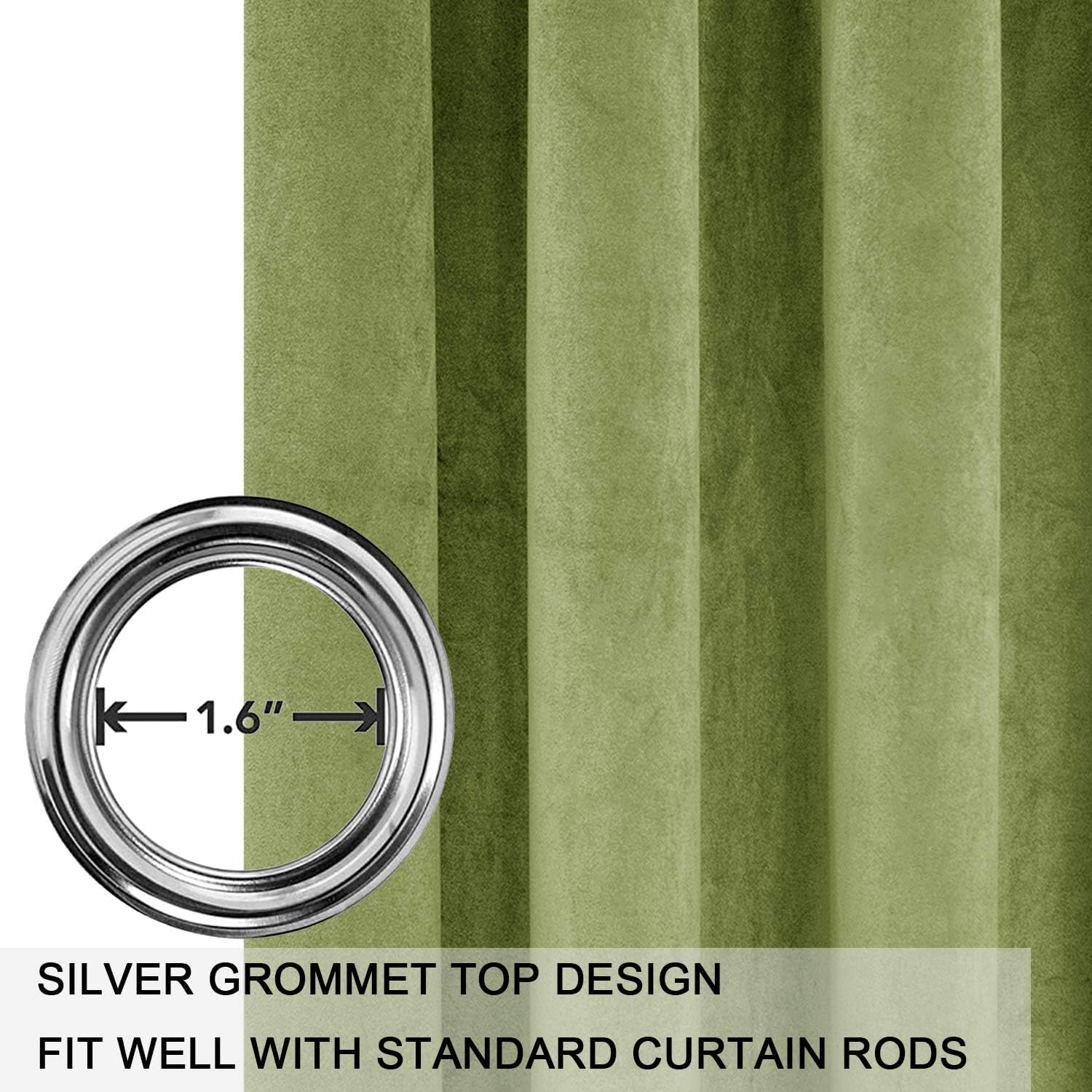 Smiletime Green 90In Long Velvet Curtains With Grommet, Thermal Insulated Super Soft Privacy Noise Reducing Light Blocking Velve