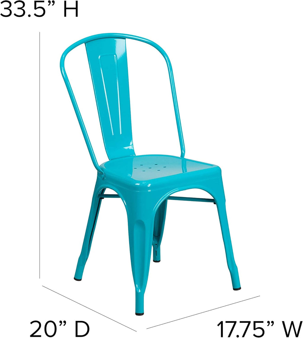 Commercial Grade 31.5 Square Blue Metal Indoor-Outdoor Table Set with 4 Stack Chairs