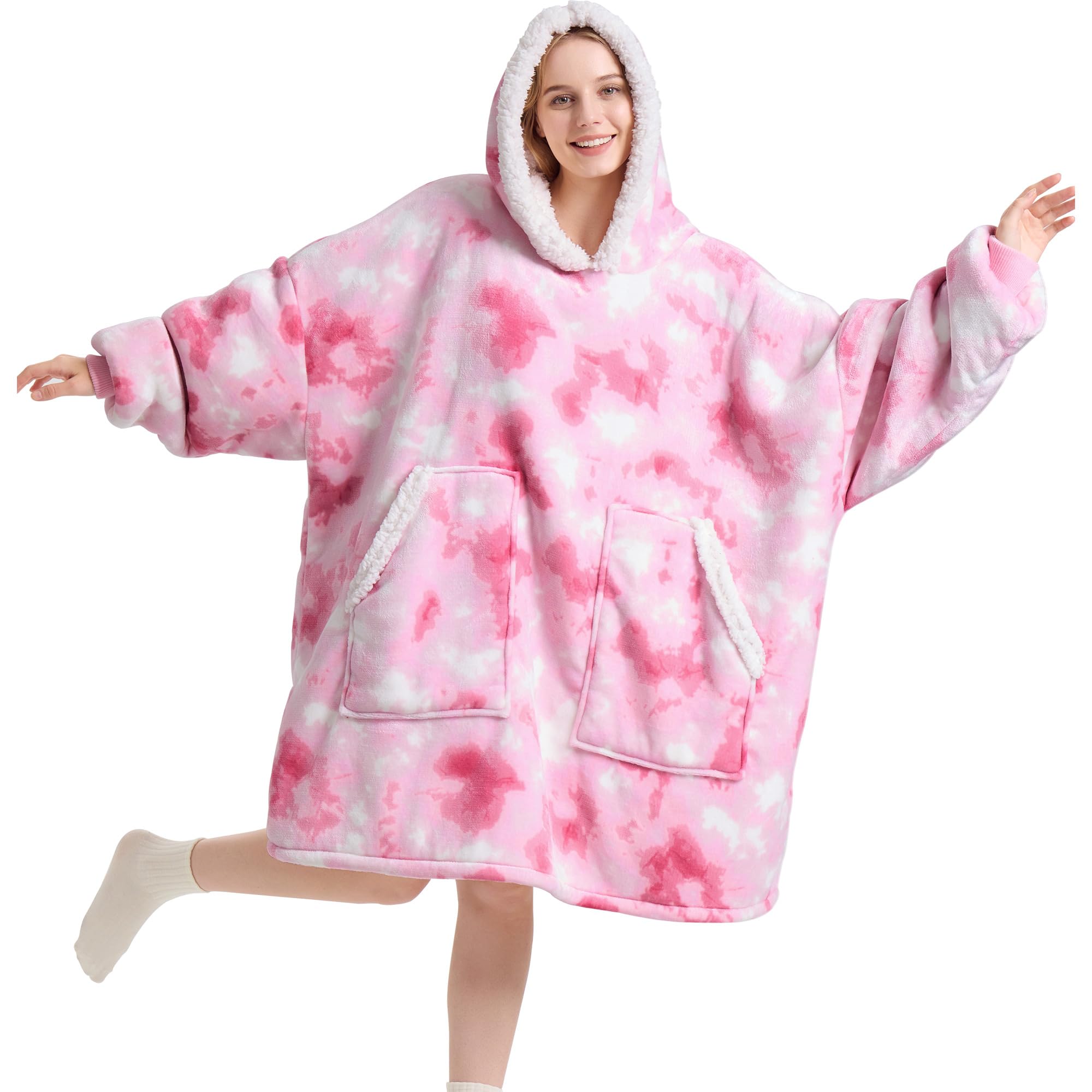 Kipswiza Wearable Blanket Hoodie - Oversized Hooded Blanket Adult, Thick Warm Sherpa Fleece Blanket Sweatshirt For Women Teens G
