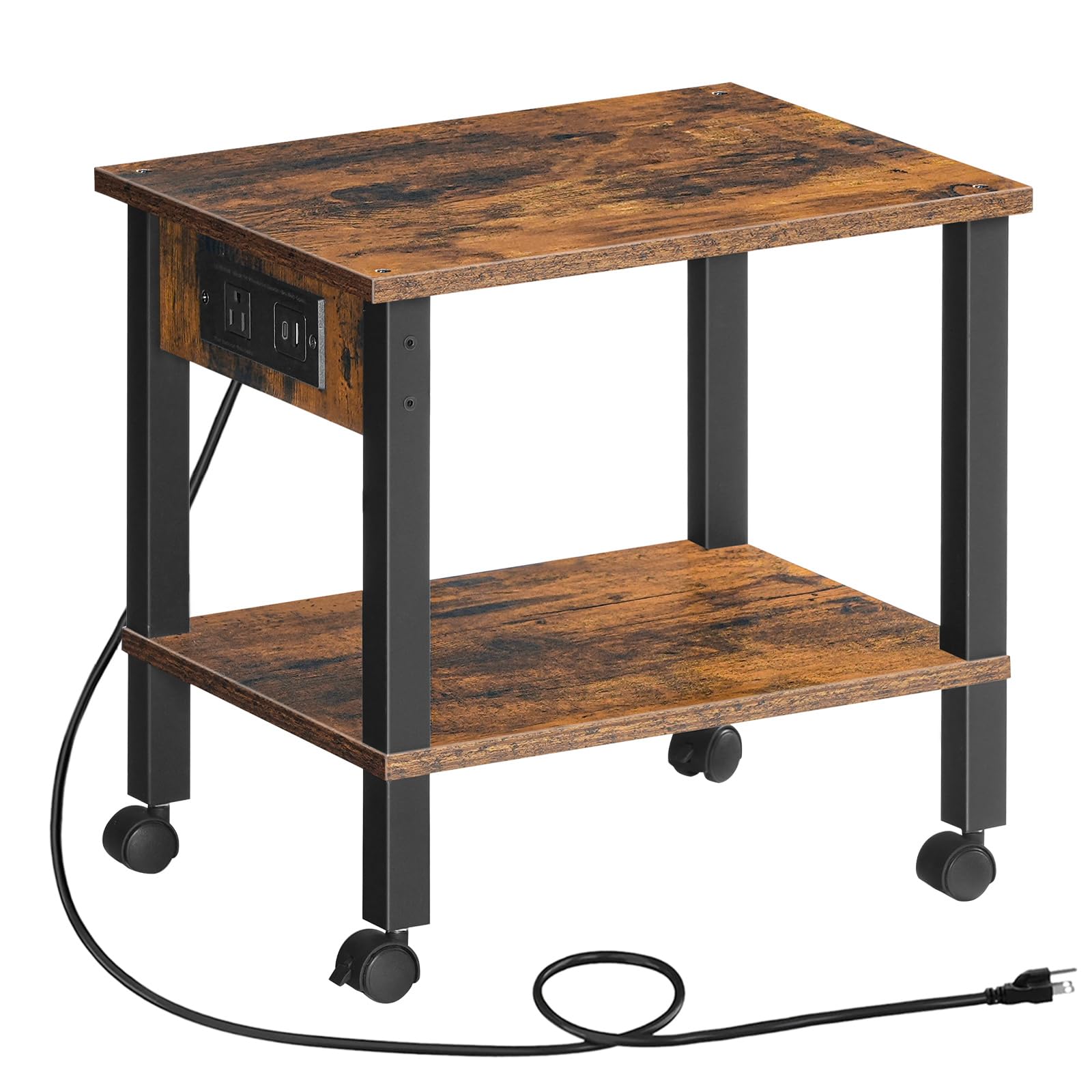 HOOBRO 2-Tier Printer Stand with Charging Station, Under Desk Printer Table, Printer Cart with Storage Shelves, Shelf for Small 