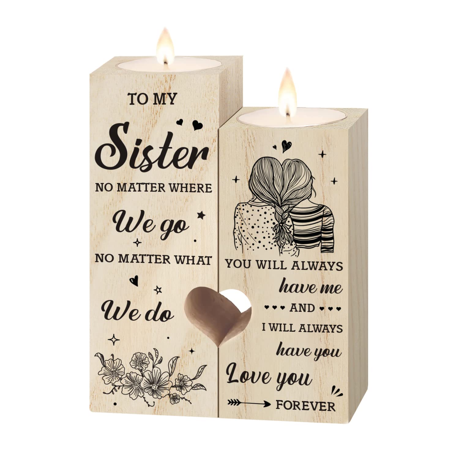 SteadStyle Sister Gifts for Sister, Heart Shaped Candle Holders Gifts for Sister, Sister Birthday Gifts from Sister, Best Sister