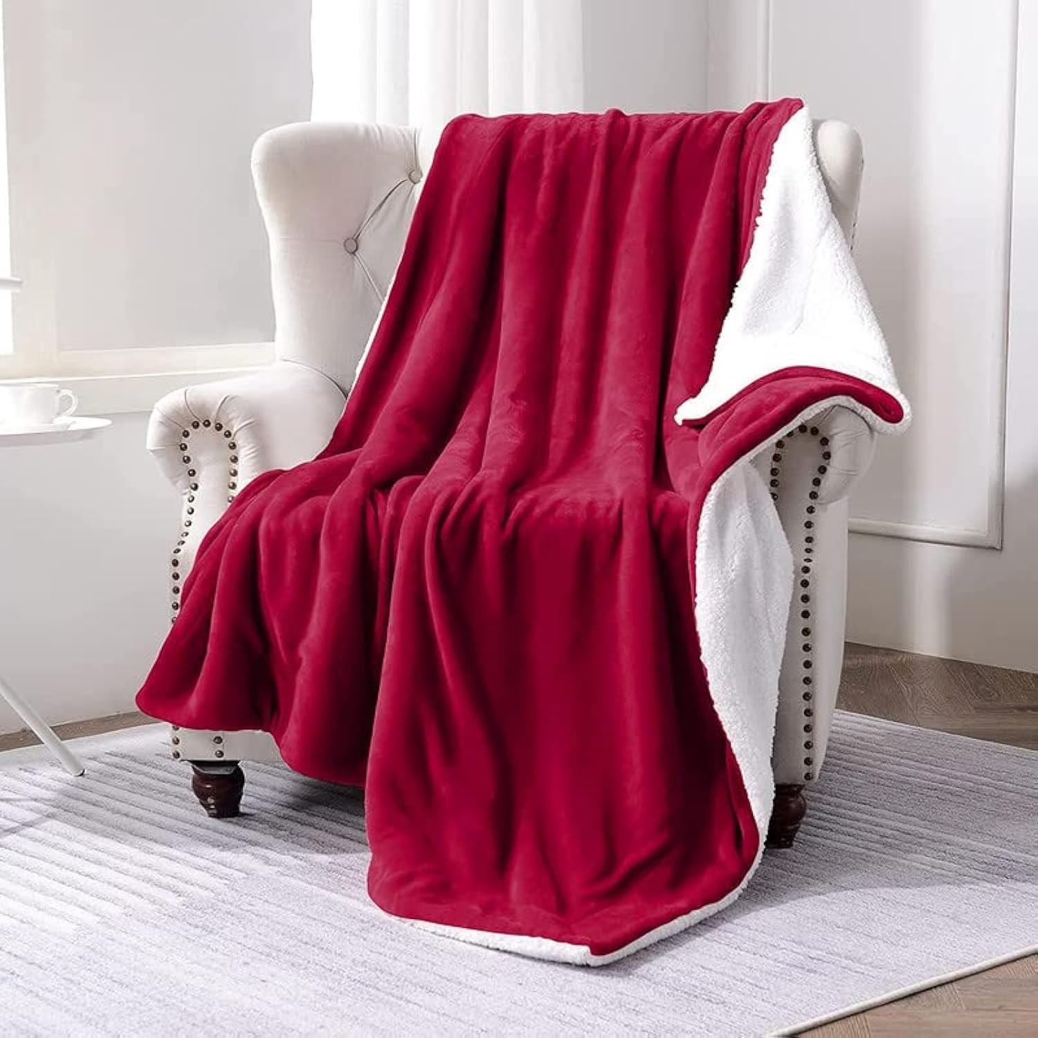 Bsb Home Polyester Micromink Winter Blanket Sherpa Super Soft Flannel Solid/Plain Dohar/Comforter/Rajaai, Dark Red, Size 220 X 2