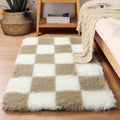 KICMOR Small Beige and Cream White Area Rugs for Bedroom, 2x3 Fluffy Fuzzy Plush Shaggy Checkered Rug, Soft Furry Bedside Rug Sm