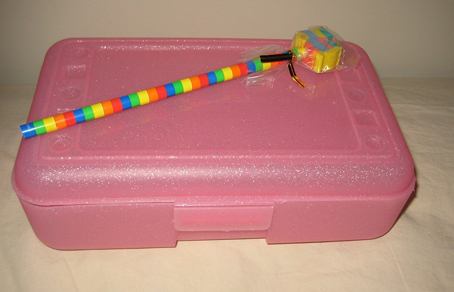 Romanoff Products Pencil Box Pink Sparkle With Rainbow Pencil