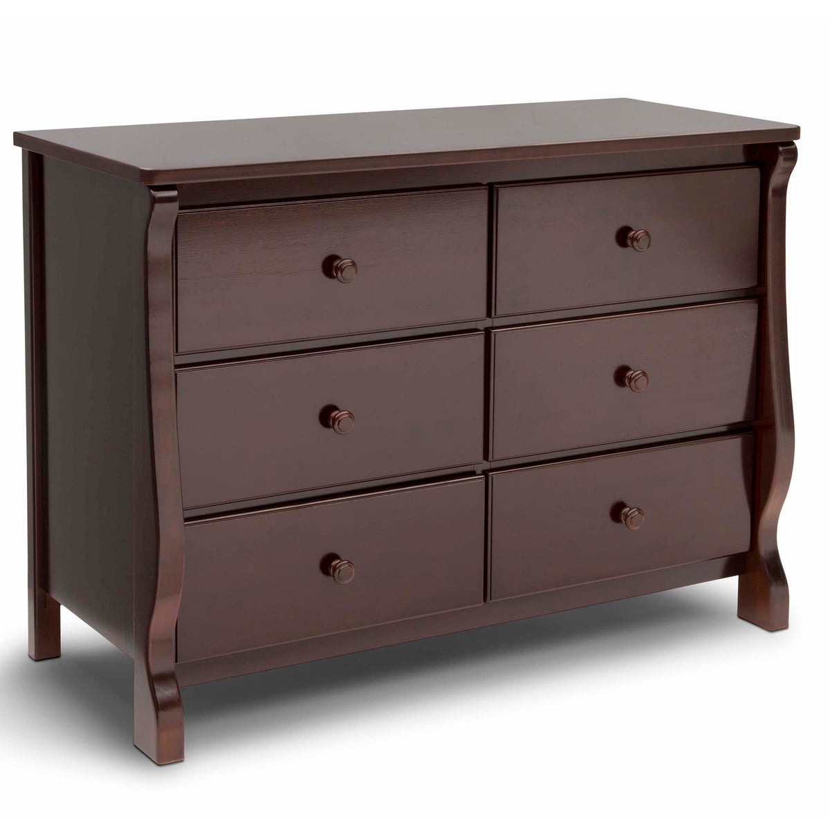 Delta Children Universal 6 Drawer Dresser with Interlocking Drawers  Greenguard Gold Certified, Dark Chocolate