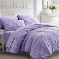Ubauba 7Pc King Size Comforter Set With Sheets, All Season Pintuck 7 Piece Bedding Sets Light Purple, Pinch Pleating Bed In A Ba