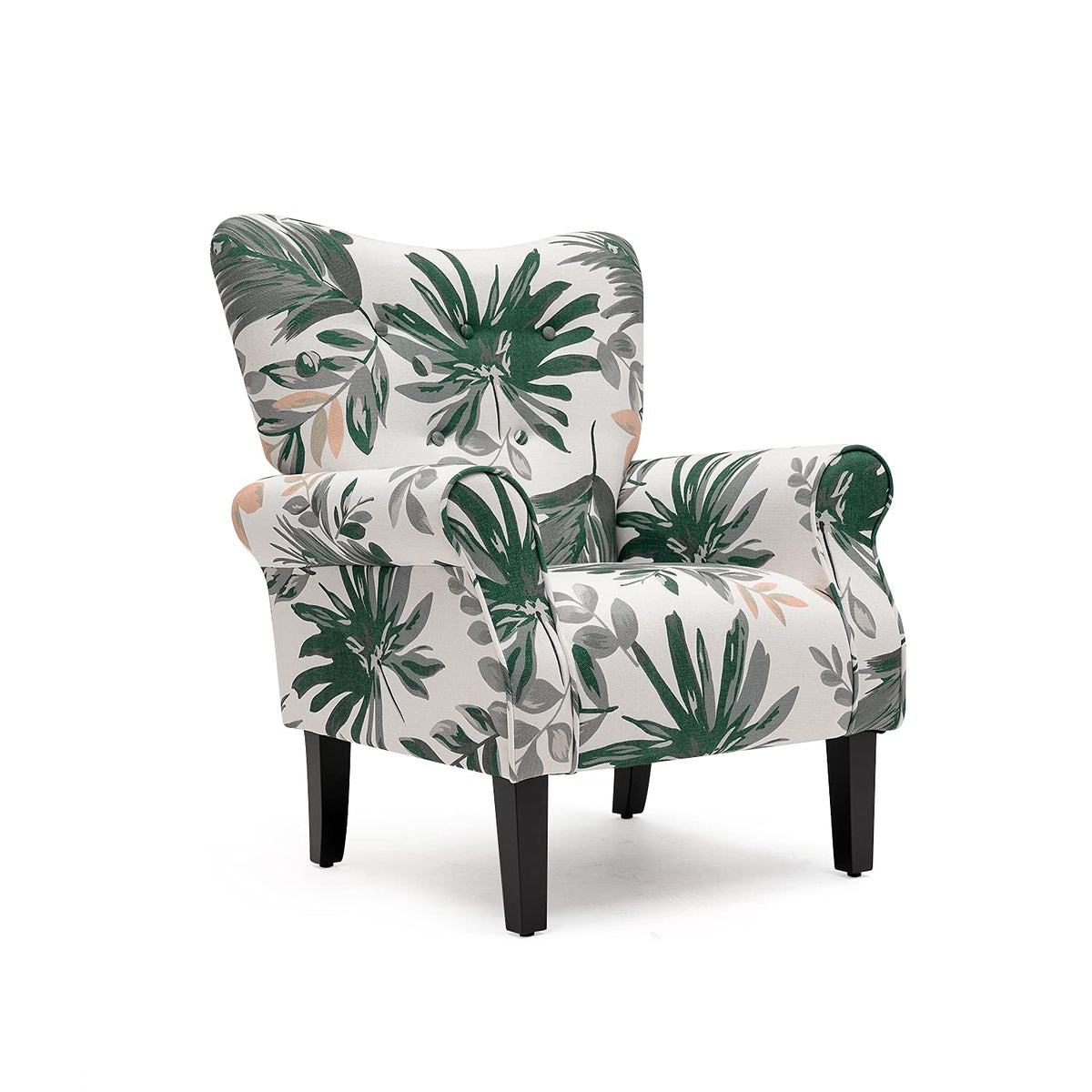 Yoleny Mid Century Wingback Arm Chair,Modern Upholstered Fabric High Back Accent Chair With Wood Legs,Upholstered Single Sofa Cl