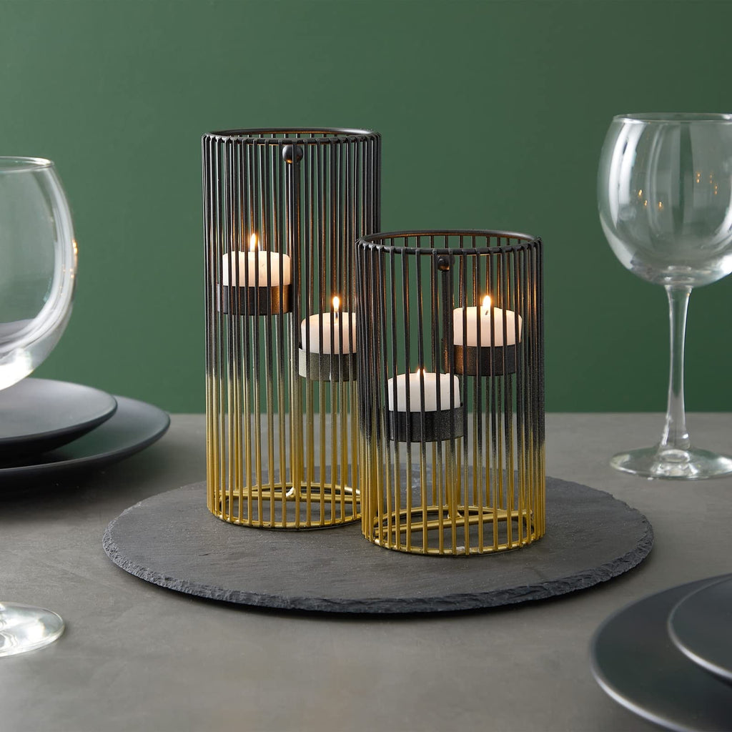 Juvale Set Of 2 Black And Gold Geometric Candle Holders For Modern Table Decor (2 Sizes)