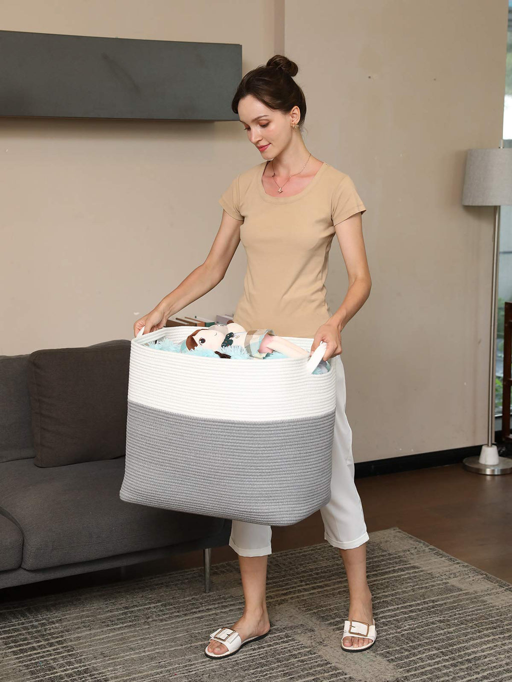 22'X14'X18' Mega Size Rectangular Extra Large Storage Basket, Rectangular Cotton Rope Storage Baskets, Woven Laundry Hamper,