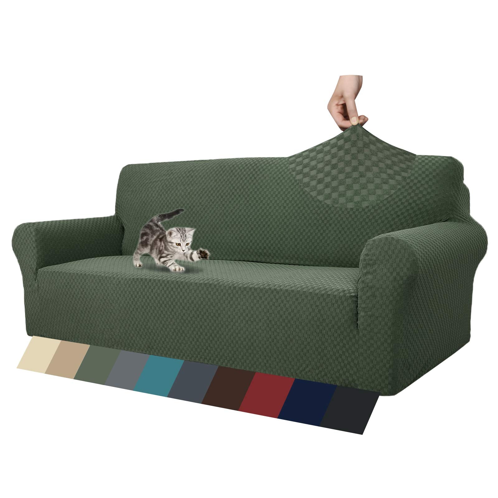 Znsayotx 1 Piece Jacquard Couch Covers For 3 Cushion Couch High Stretch Sofa Cover For Pets Dogs Anti Slip Extra Large Sofa Slipcovers Furniture Protector (Xl Sofa, Army Green)