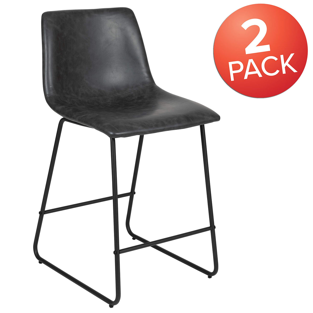 Flash Furniture Modern Chair 24" Commercial Grade LeatherSoft Counter Height Barstools - Gray, Set of 2