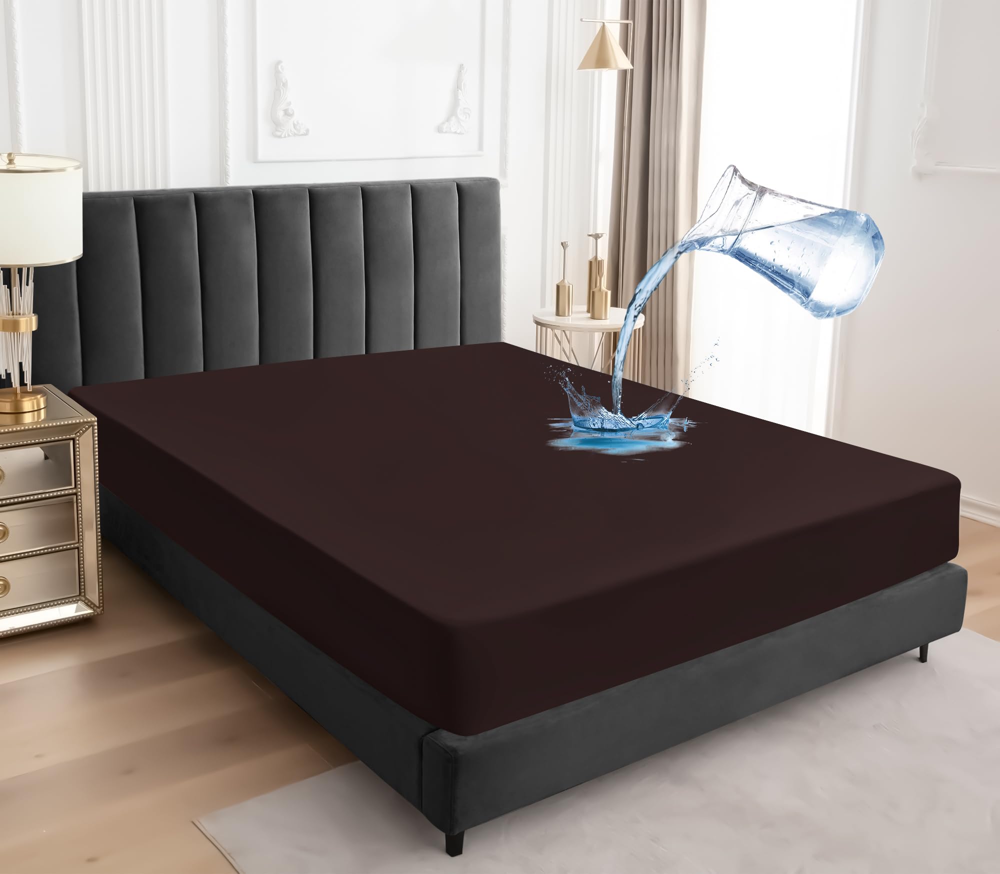 Sufdari Cal King Mattress Protector,Waterproof Mattress Protector,Fitted Sheet Style Mattress Cover With 18' Deep Pocket,Washable And Comfortable-Chocolate,California King