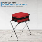 2-Tier Folding Luggage Rack, X-Shaped Steel Frame, Nylon Straps, Rubber Feet, Chrome Finish
