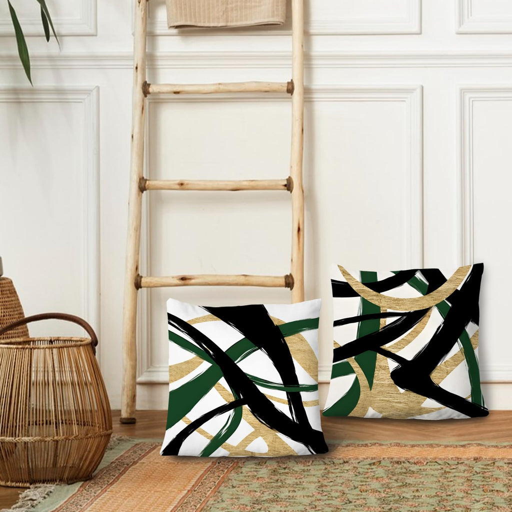 Supwhd Black Gold And Green Pillow Covers, Abstract Black And Gold Pillow Covers 24X24 Set Of 2, Modern Boho Decorative Throw Pi