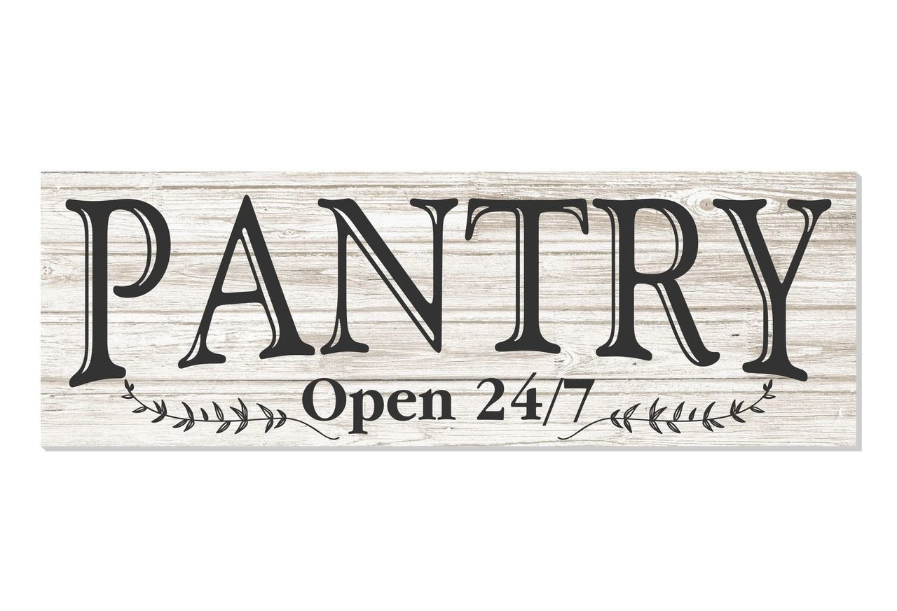 Pantry Open 24/7 White Rustic Wood Wall Sign 6x18 (White Unframed)