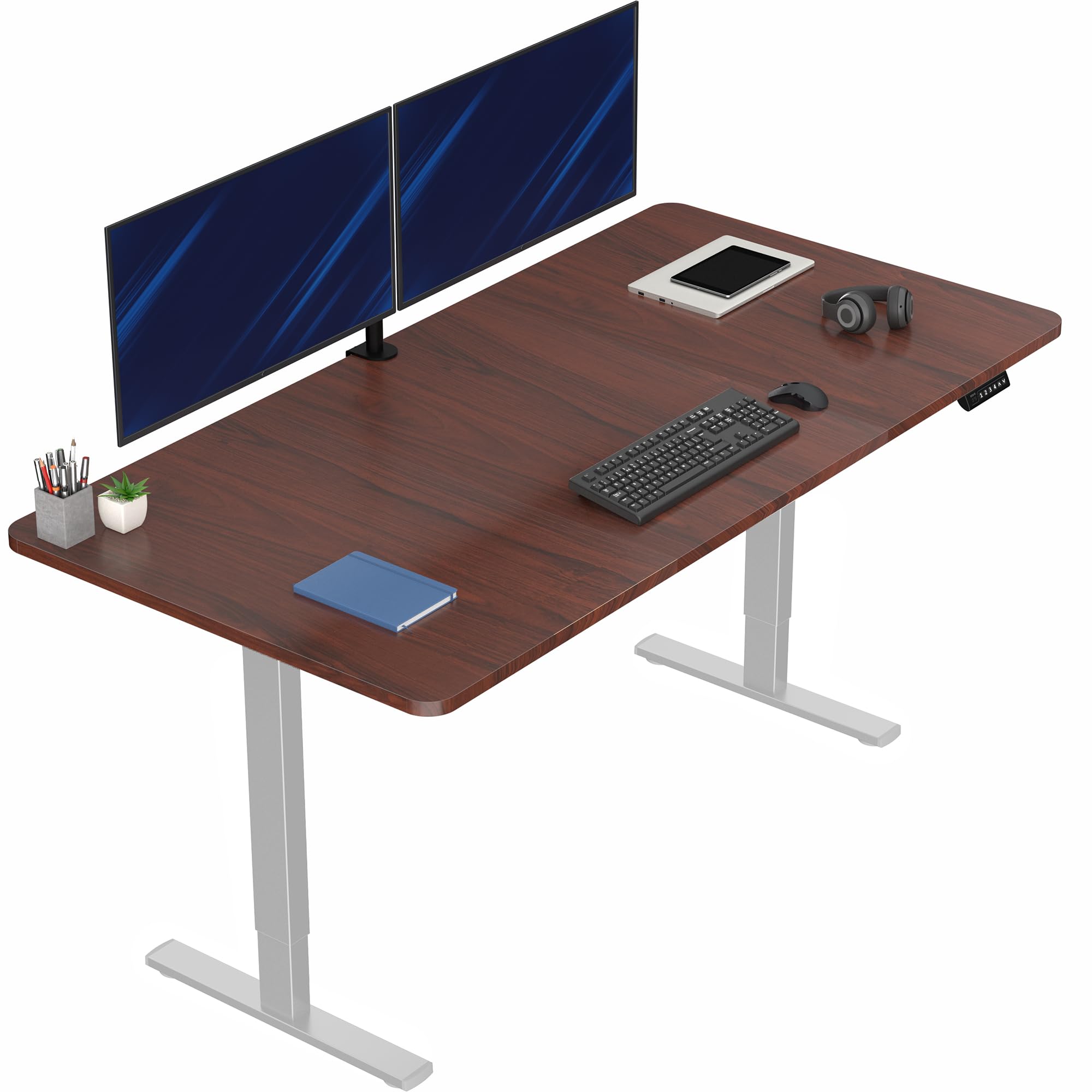 VIVO Electric 71 x 36 in Standing Desk, Memory Height Adjustment, 1B Series, Holds 220 lbs, Dark Walnut Top Gray Frame, DESK-KIT