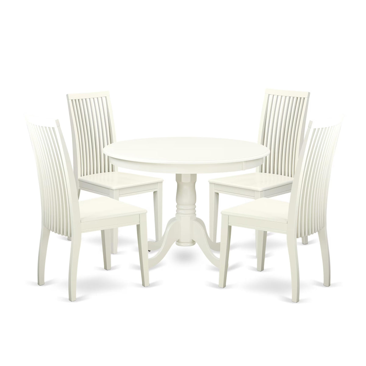 East West Furniture Hlip5-Lwh-W 5 Piece Kitchen Table Set For 4 Includes A Round Dining Table With Pedestal And 4 Dining Room Chairs, 42X42 Inch, Linen White