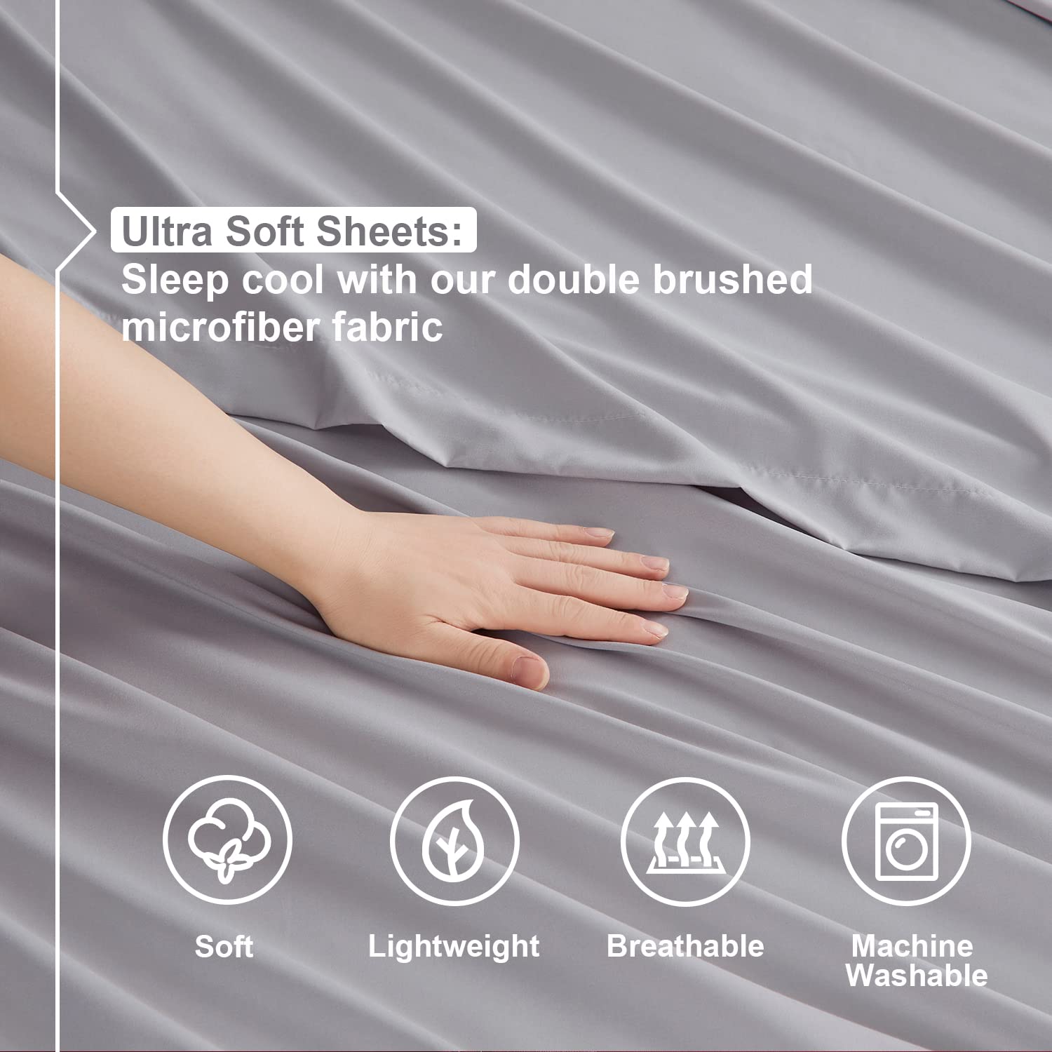 Nestl King Size Sheets Set - 4 Piece King Sheets, Deep Pocket, Hotel Luxury, Extra Soft, Breathable And Cooling, Grey Lavender King Bed Sheets