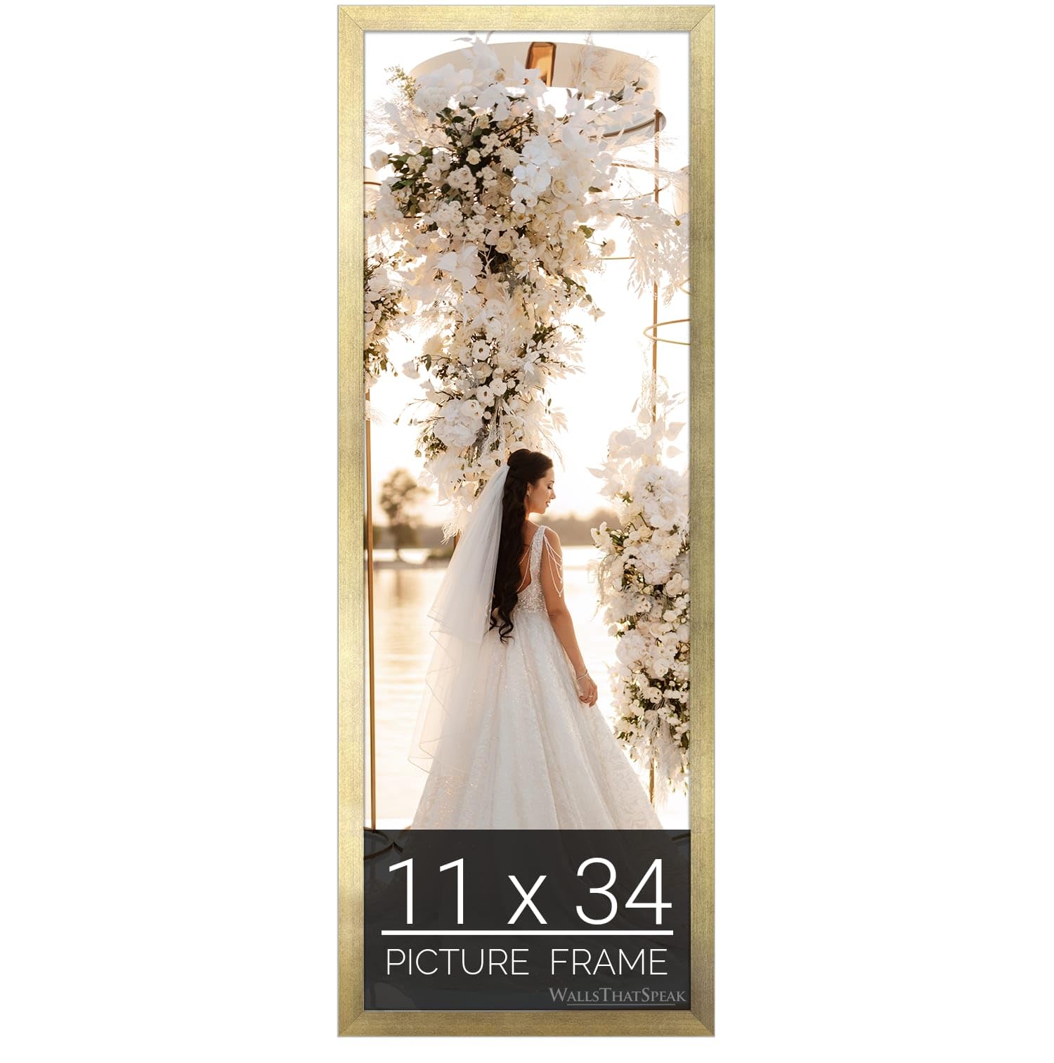 wallsthatspeak 11x34 Gold Picture Frame for Puzzles Posters Photos or Artwork