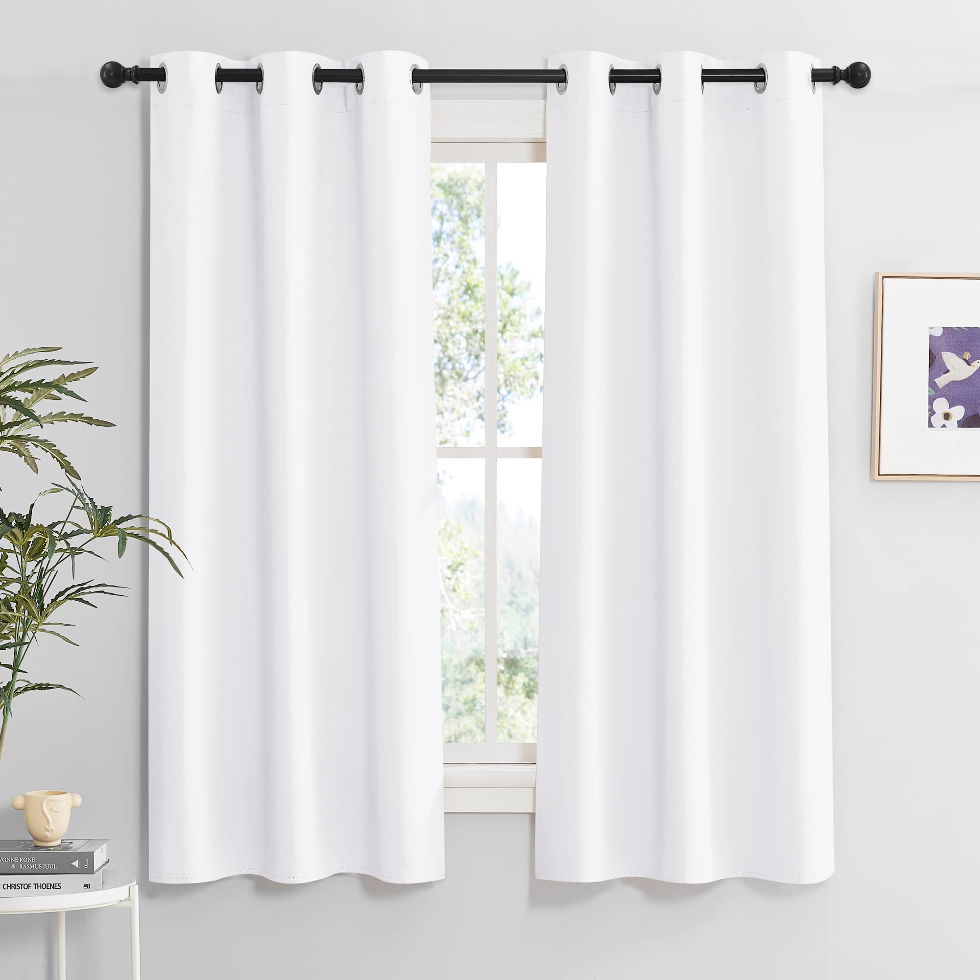RYB HOME Room Darkening Curtains 63 inch Length 2 Panels, Privacy Short Window Treatment Energy Efficient Living Room Shades, Ru
