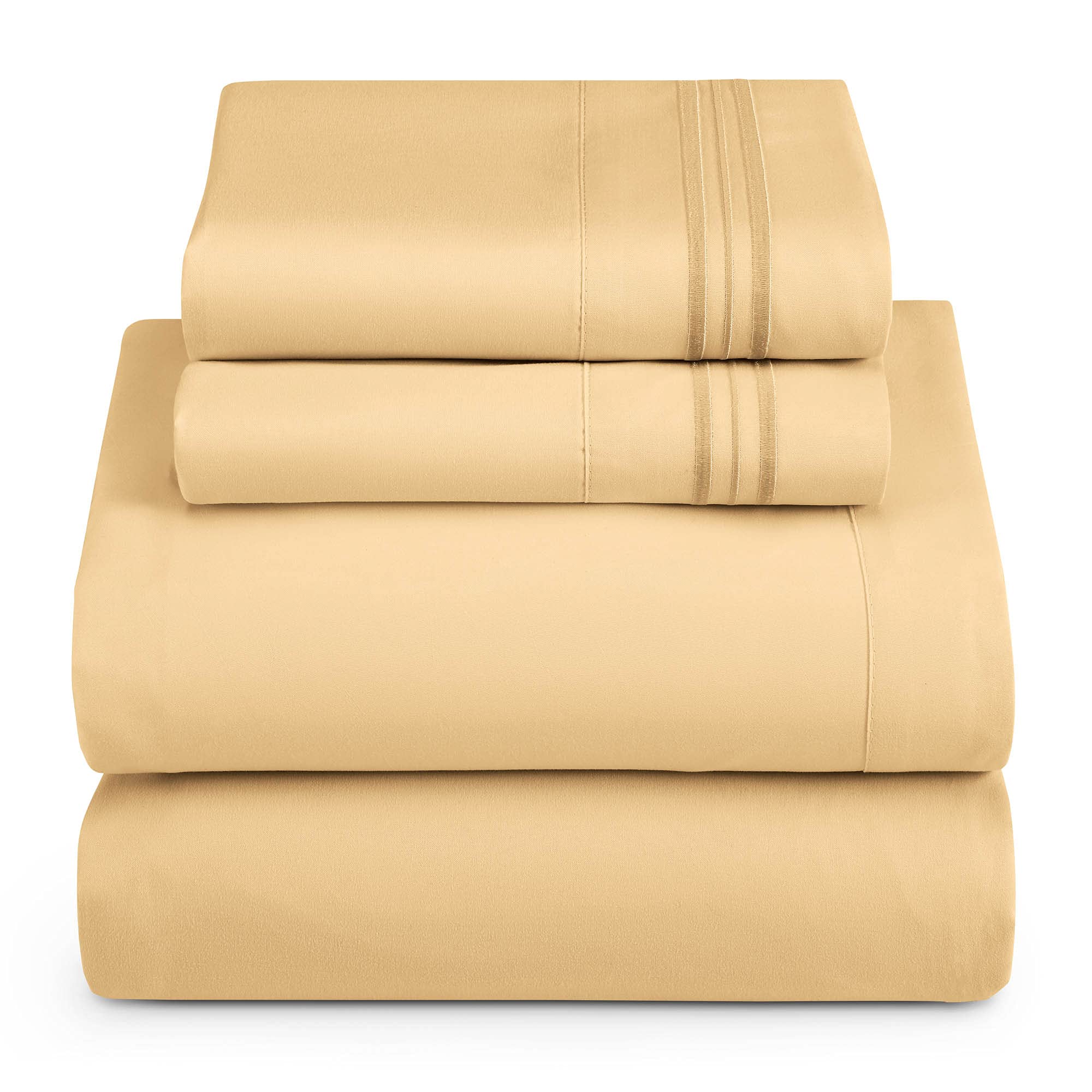 Hearth & Harbor Split King Size Sheets - 5 Piece Bed Sheet Set, Hotel Luxury Double Brushed Bed Sheets - Extra Soft Bedding Sheets & Pillowcases, Split King, Camel Gold