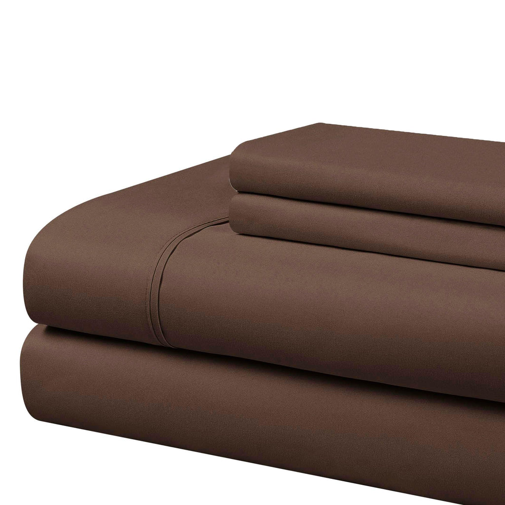 Cathay Home Essentials Ultra Soft Hypoallergenic Wrinkle Resistant Double Brushed Microfiber Bedding Sheet Set, Brown, California King
