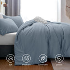 Cozylux Grayish Blue Comforter Set Full Size, 3 Pieces Solid Breathable Quilted Boho Style Bedding Sets, Luxury Fluffy Soft Microfiber Comforter For All Season(1 Comforter & 2 Pillowcases)