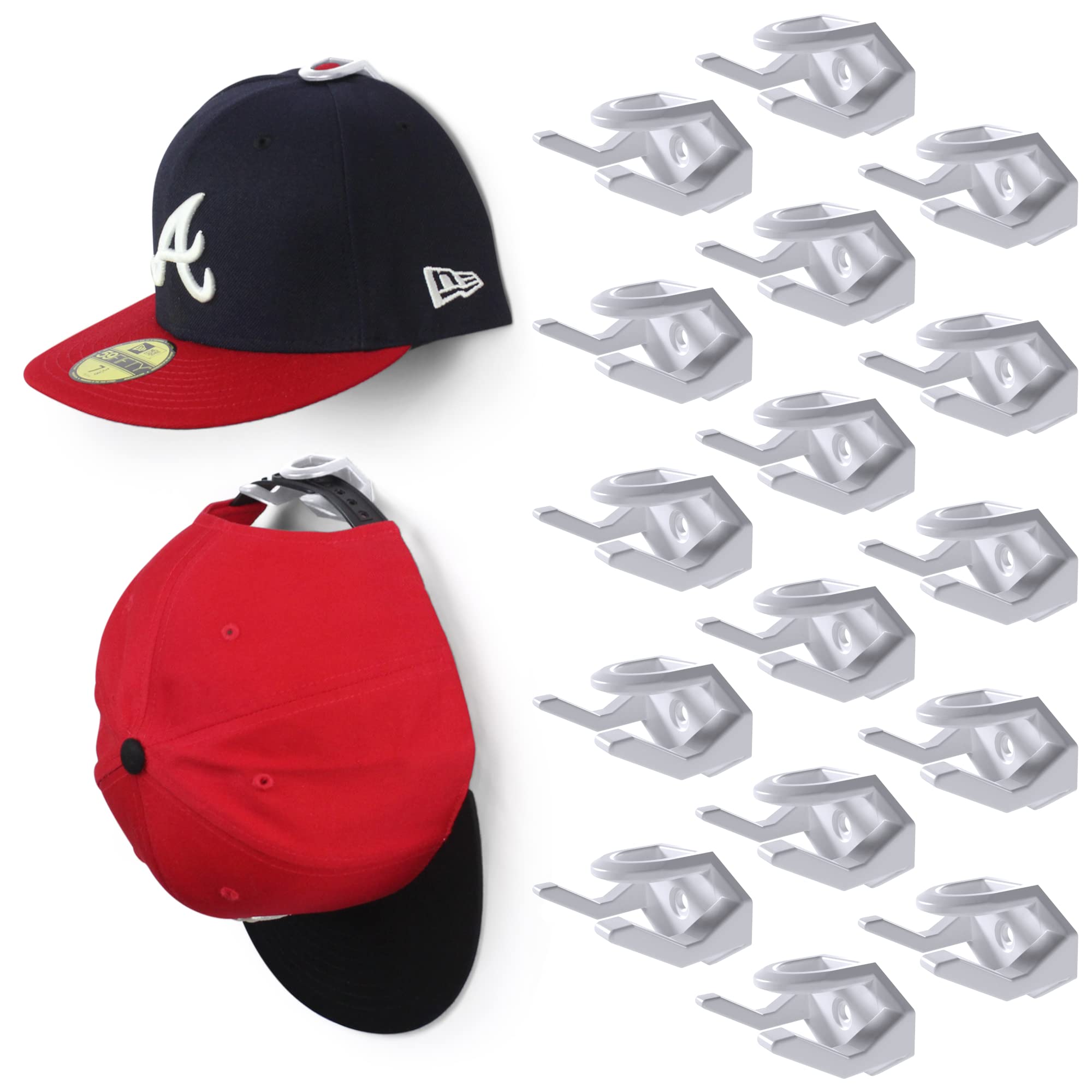 Modern JP Adhesive Hat Hooks for Wall (16-Pack) - Hat Rack for Baseball Caps, Minimalist Hat Display, Strong Hold Hat Hangers fo