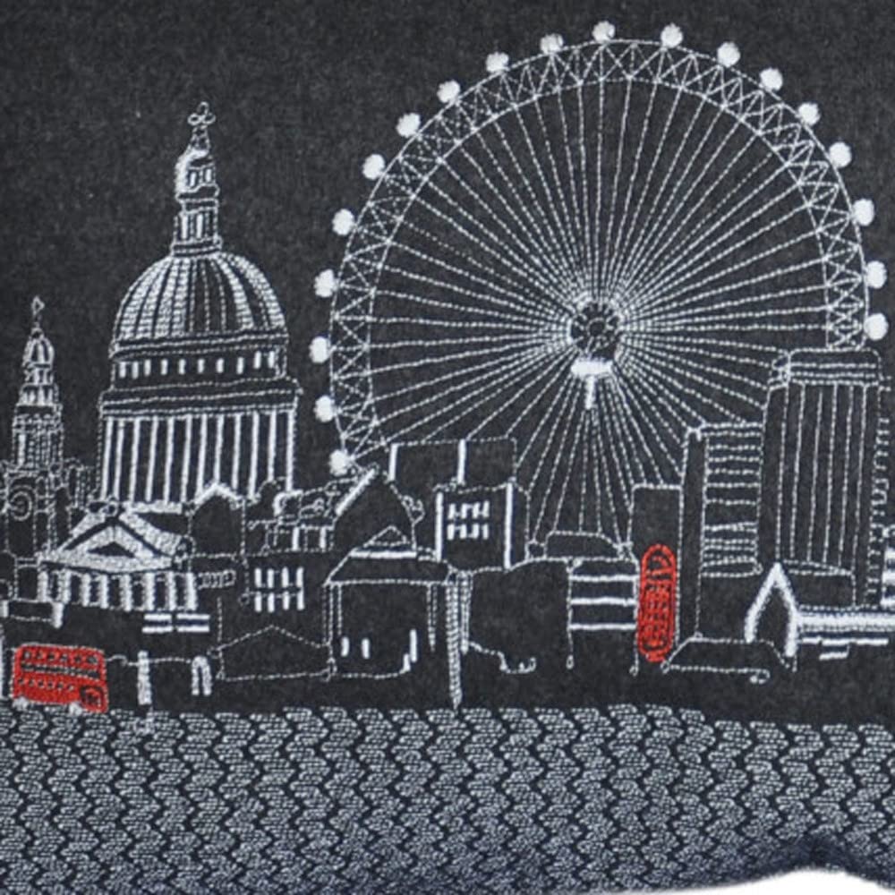 HomeRoots Grey 24' Black and White London Nighttime Skyline Lumbar Decorative Pillow