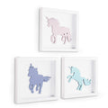 TideAndTales Unicorn Wall Decor (Set of 3) 3D Framed Unicorn Bedroom Decor for Girls, Pastel Girls Room Decor, White Wood Nurser