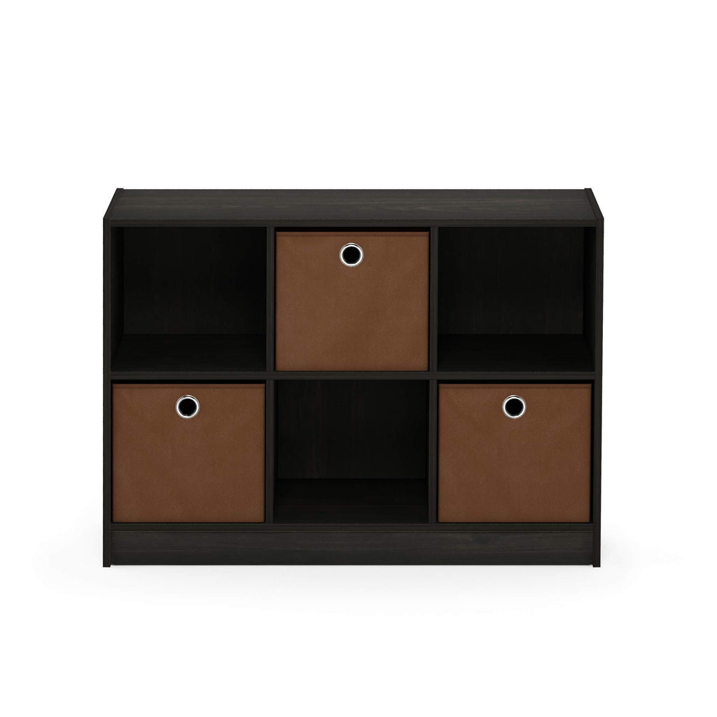Furinno Basic 3x2 Cube Storage Bookcase Organizer with Bins, Espresso/Brown