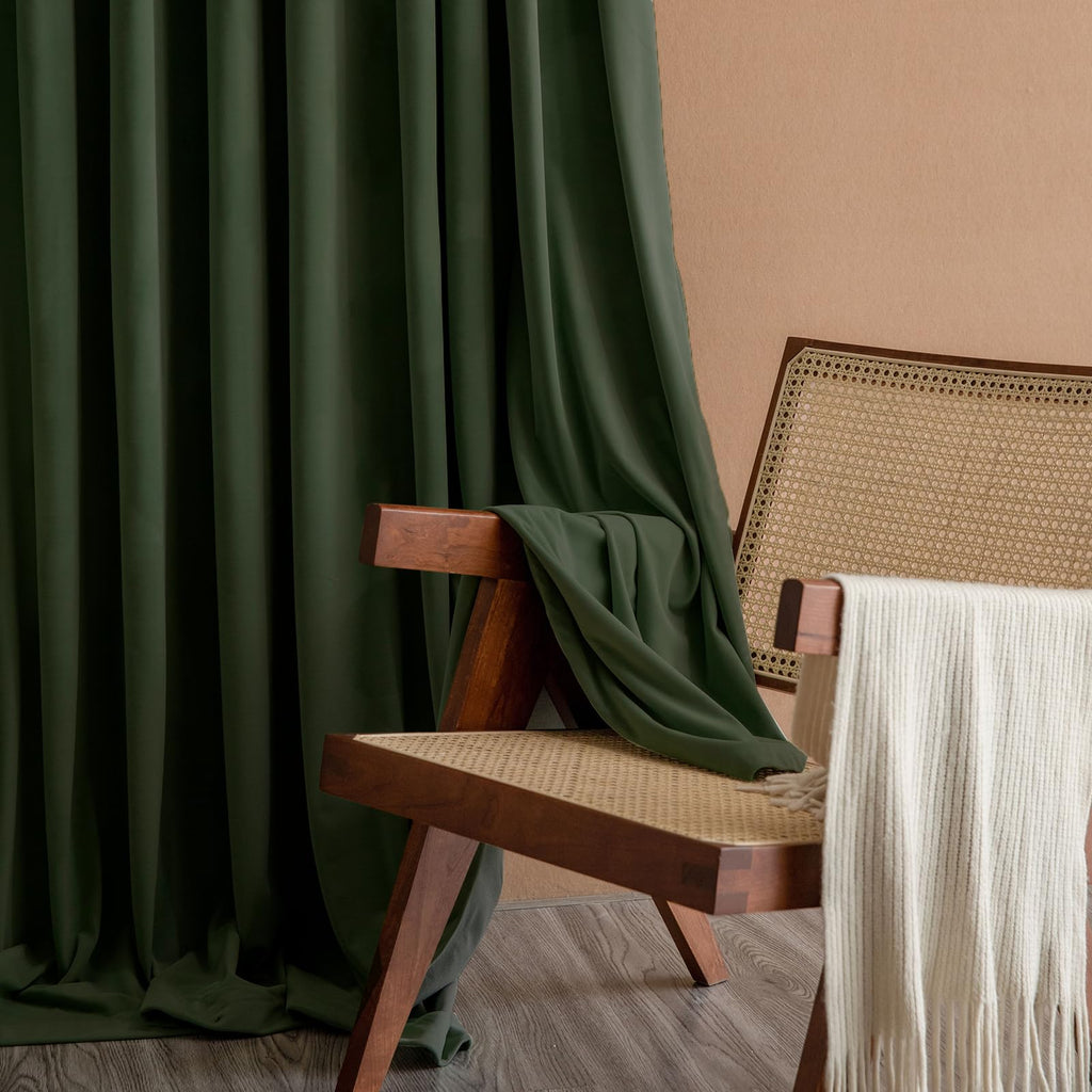Lazzzy Green Velvet Curtain Thermal Insulated Curtains 90 Inch Long Drapes For Bedroom Living Room Darkening Window Treatments Rod Pocket, Set Of 2, Moss Green