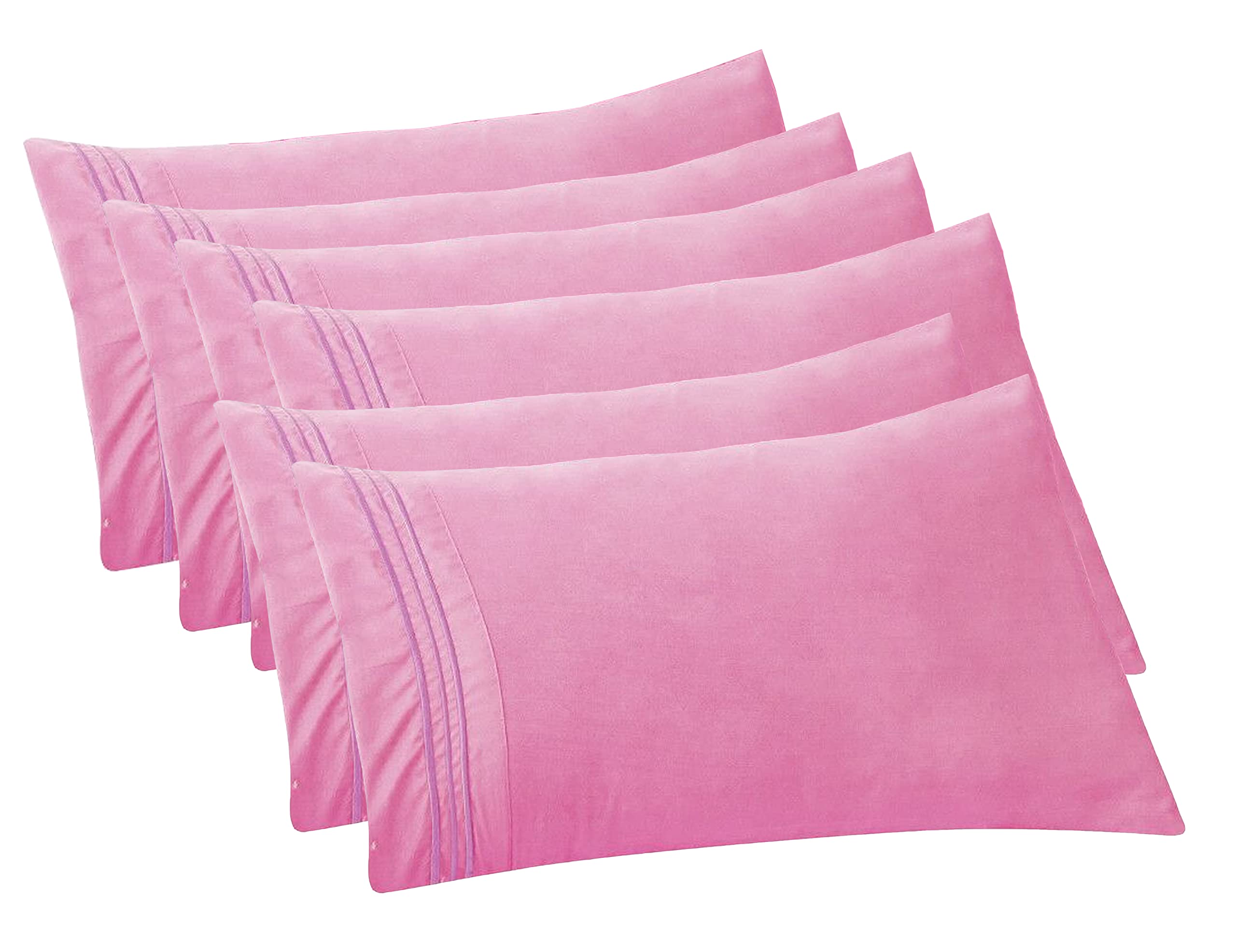 Elegant Comfort 6-Pack Solid Pillowcases 1500 Thread Count Egyptian Quality - Easy Care, Smooth Weave, Wrinkle And Stain Resistant, Easy Slip-On, 6-Piece Set, King Pillowcase, Light Pink