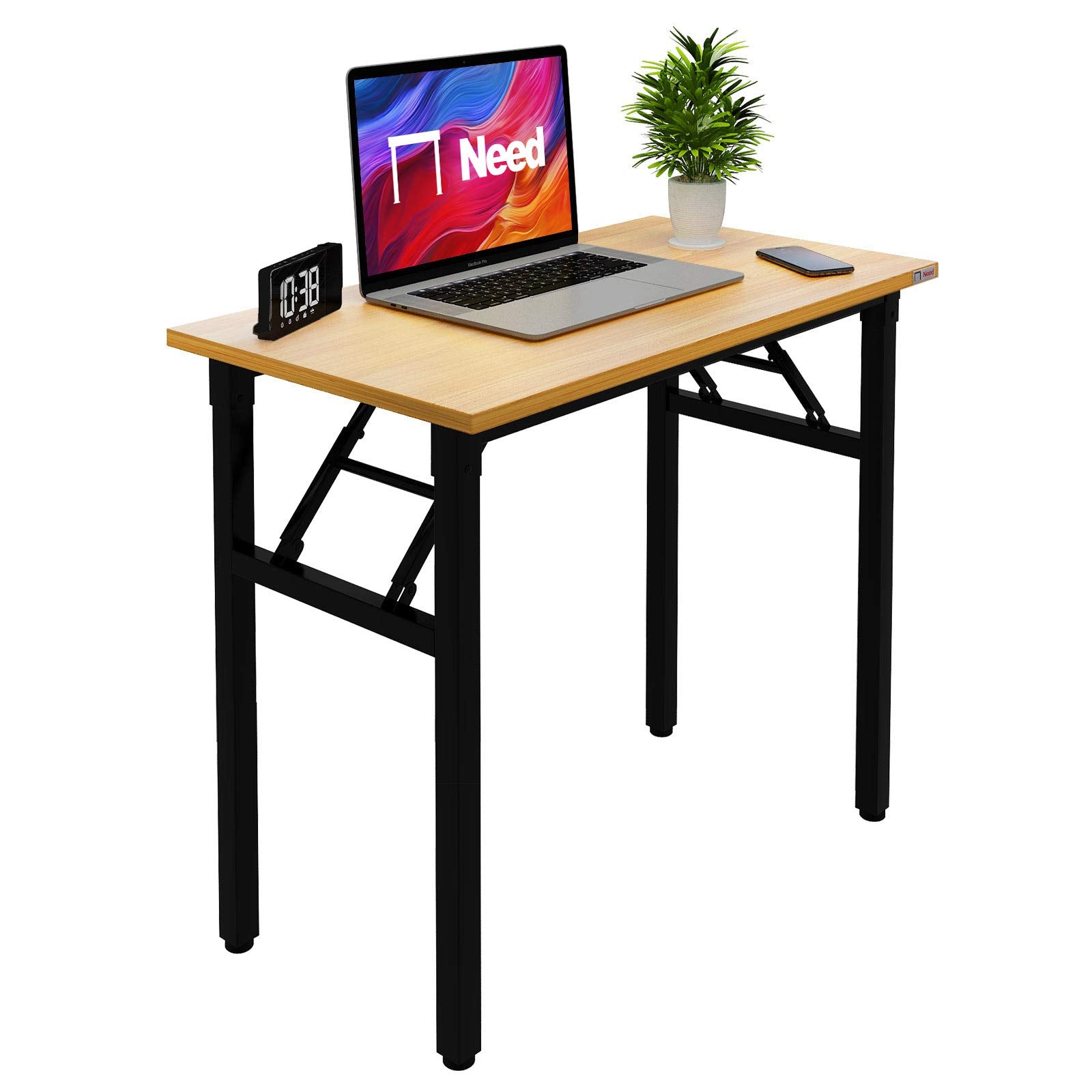 Need Folding Desk Small Desk 31 1/2 No Assembly Foldable Computer Desk for Small Space/Home Office/Dormitory,Teak&Black Frame