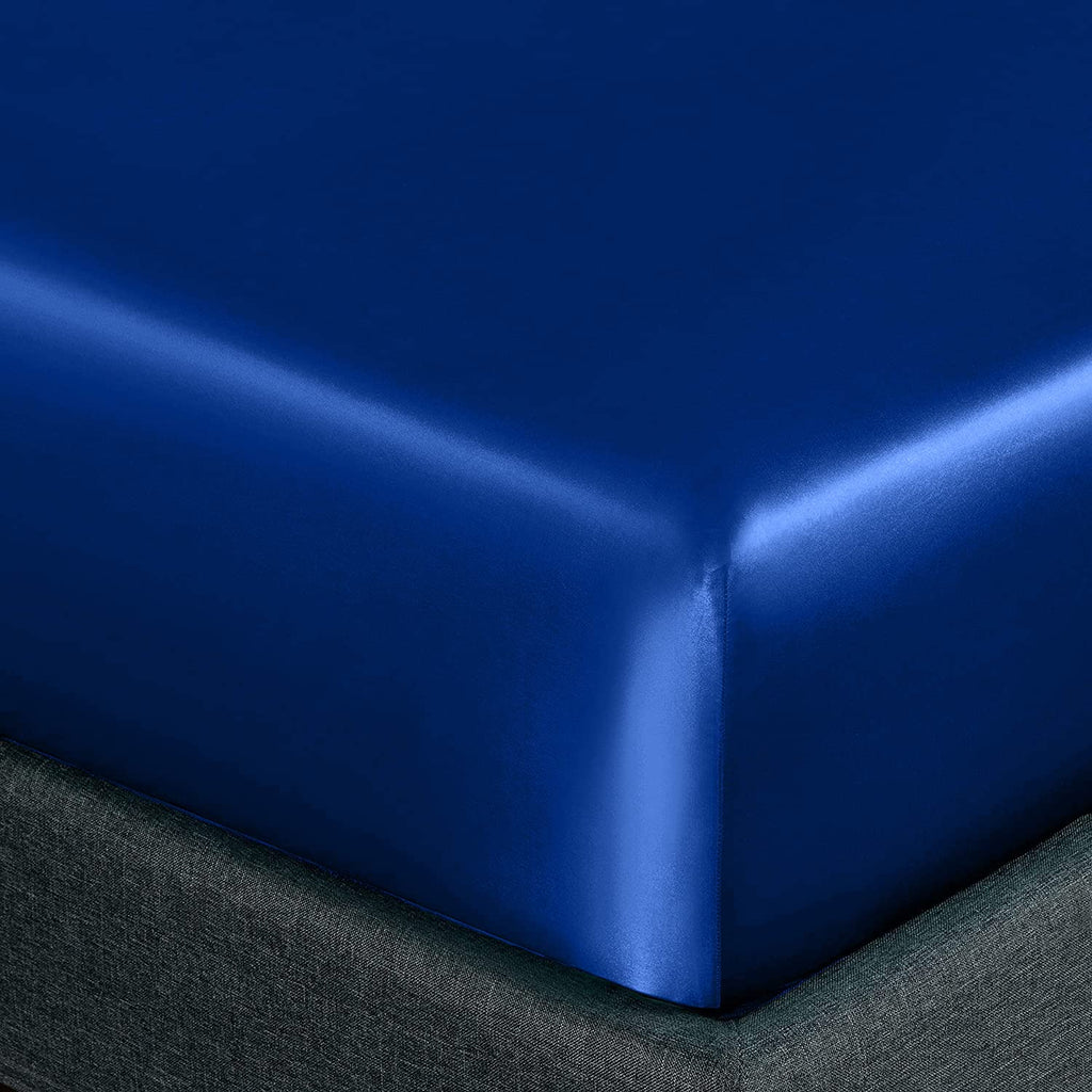 Homiest Royal Blue Satin Fitted Sheet Twin Size Fitted Bed Sheet, Deep Pocket Fitted Sheet Only, Luxury & Ultra Soft Bedding Fitted Sheet Single Bottom Bed Sheets Sold Separately