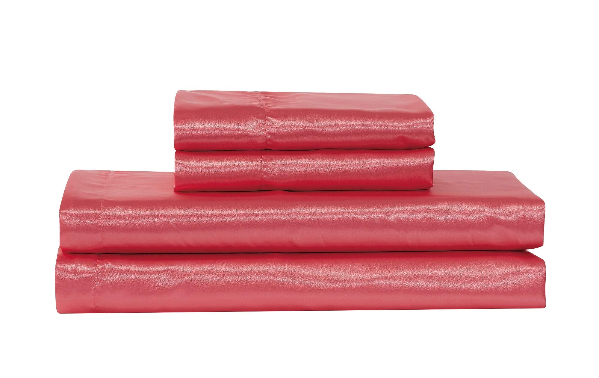 Mk Collection 4Pc Soft Silky Satin Solid Color Deep Pocket Sheet Set (Coral, King)