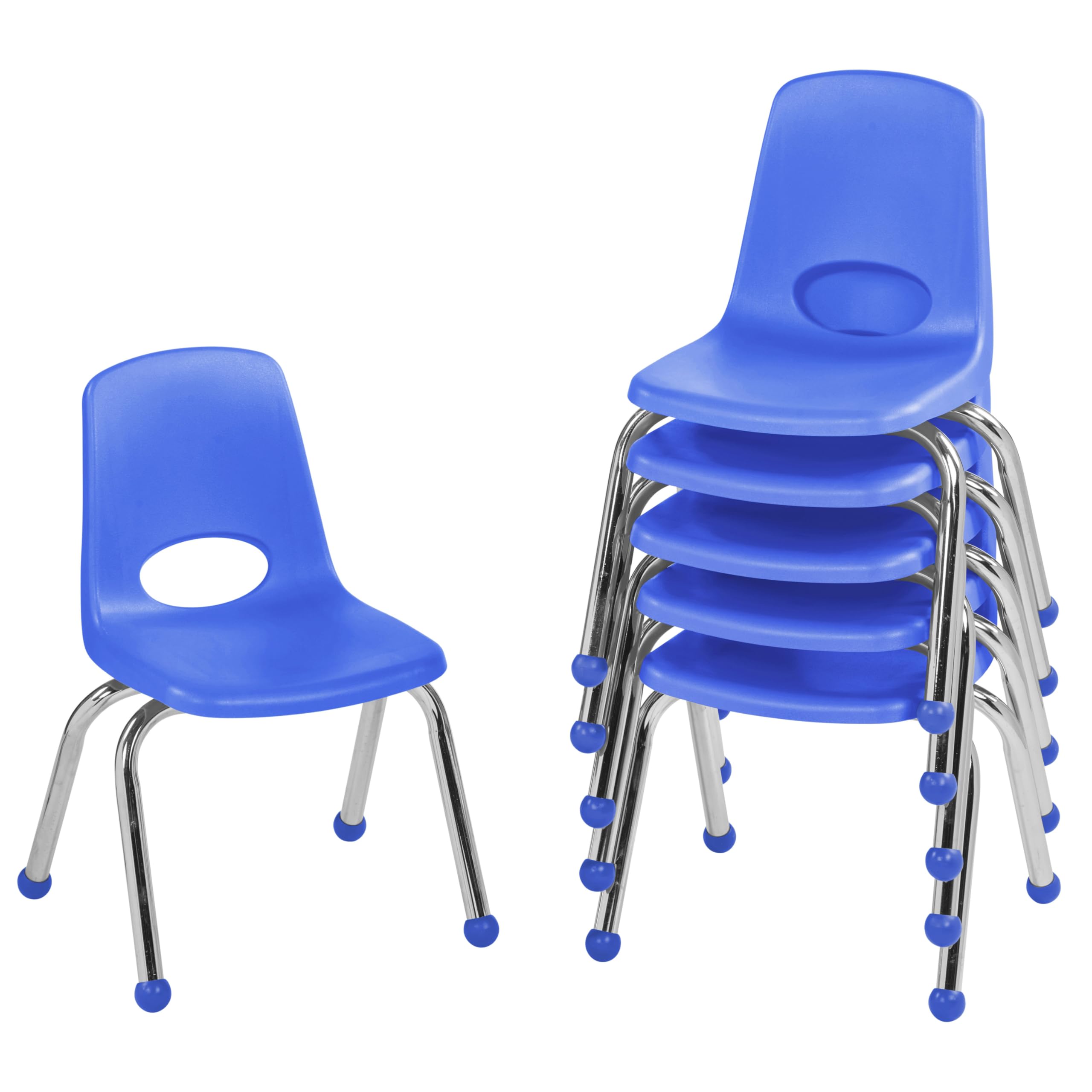 Factory Direct Partners 10359-BL 12 School Stack Chair, Stacking Student Seat with Chromed Steel Legs and Ball Glides for in-Hom