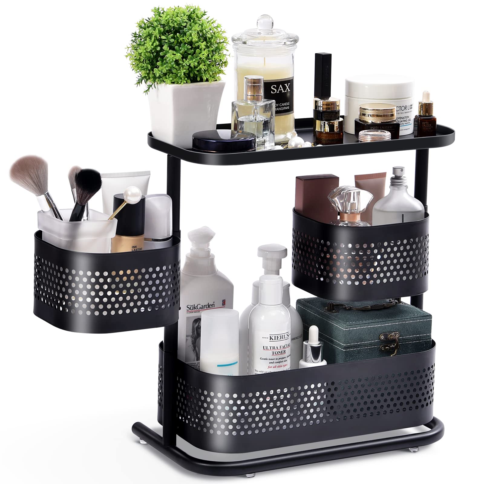 KINGRACK Bathroom Counter Organizer, 3 Tier Rotating Vanity Bedroom Storage cabinet, Cosmetic Holder Standing Shelf, Bathroom Tr