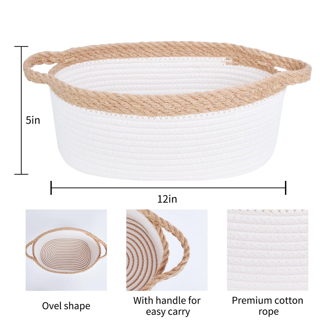 Abenkle Small Woven Basket, 12'X 8' X 5' Cute Small Basket, Rope Room Shelf Storage Basket, Cat Dog Toys Basket Chest Box, Em