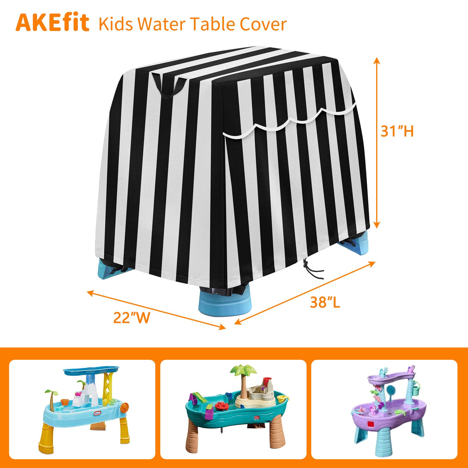 Akefit Kids Water Table Cover Fit Rain Showers Splash Pond Water Table, Waterproof Dustproof Outdoor Toys Cover For Water Table For Toddlers 1-3 - Black White (Cover Only)