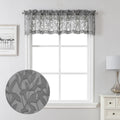 Lecloud Leia Charcoal Grey Curtains Sheer Valances For Windows 14 Inch Length 2 Pieces, Airy Jacquard Leaf Voile Curtain For Liv